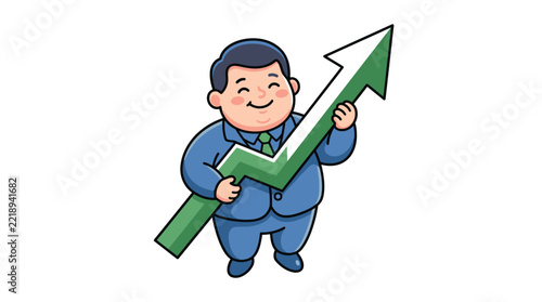 Businessman Holding Rising Green Arrow Vector Illustration