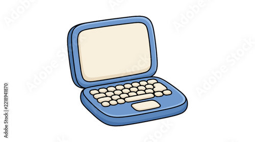 Blue Laptop Cartoon Vector Illustration