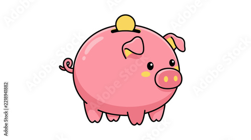 Cute Pink Piggy Bank Vector Illustration