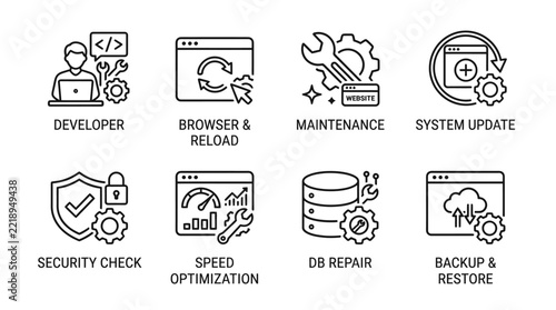 Web development and maintenance vector icon set