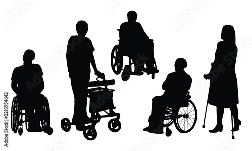 Fotografie Set of black silhouettes representing people with disabilities and mobility aids