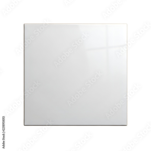 A perfectly smooth square white tile isolated against a deep black background
