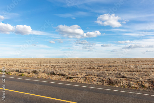 The Palouse, a large fertile agricultural prairie region, flat landscape, brown earth and grass stubble.