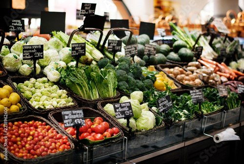 Variety of organic vegetables in a supermarket