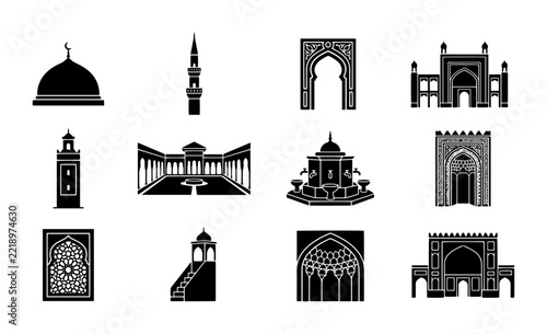 Islamic Architecture Icons, Mosque & Building Silhouettes, Cultural Landmarks Collection