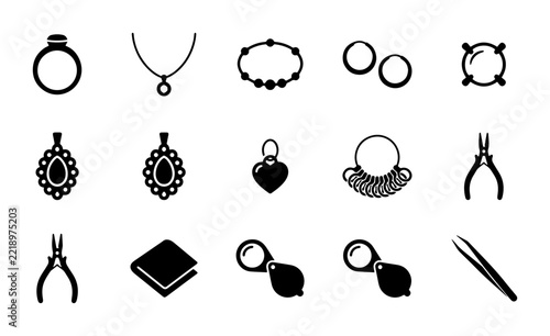 Jewelry Icons Set, Gemstone & Tool Vector Graphics, Luxury Accessories Collection