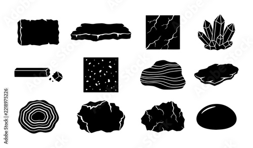 Mineral Icons Set, Geological Samples Vector Collection, Earth Science Elements