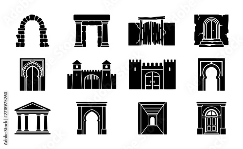 Architectural Arches and Gates Vector Icons, Ancient and Modern Facades