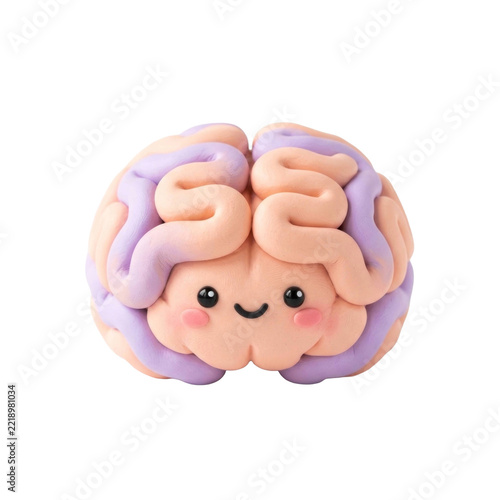 Cute cartoon brain character, health  science concept, vector illustration