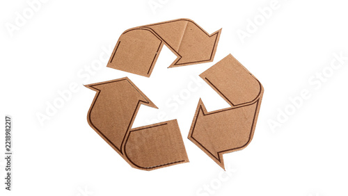 Fotografie Cardboard reuse recycle sign symbol ecological environmental conservation isolat