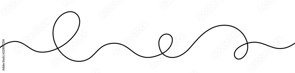 Obraz premium Elegant decorative wavy line with flowing loops and smooth curves, minimal ornamental divider, continuous flourish outline for posters, invitations, wedding stationery, branding, typography