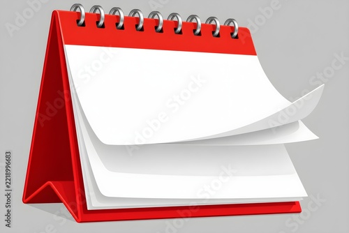 Blank Red Desk Calendar with Flipping Pages, 3D Isolated Calendar Mockup for Schedule and Planning. 