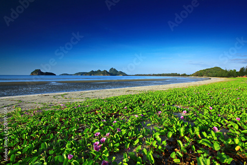 Sunrise at Manow Beach Famous tourist attractions of (Wing 5) Military Base in Prachuap khiri khan province, Thailand