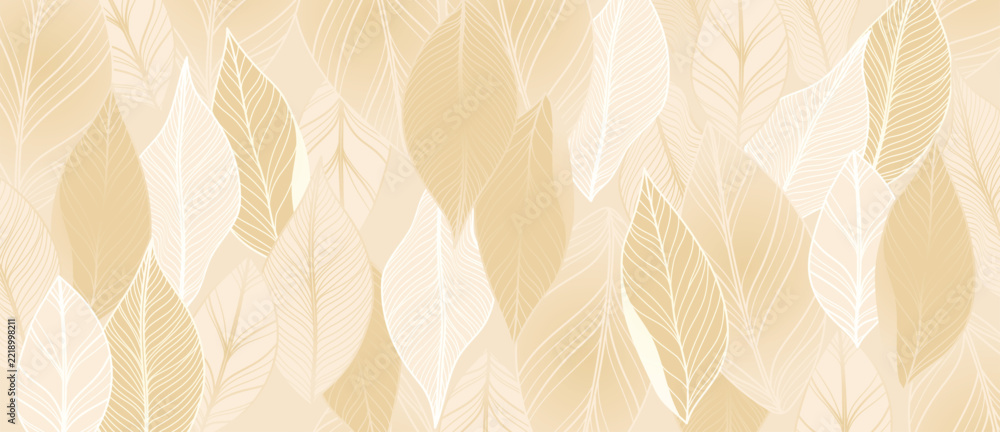 Fototapeta premium Soft Golden Tropical Leaf Vector Background with Delicate Foliage