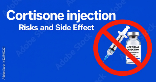 Medical warning graphic showing cortisone injection risks and side effects