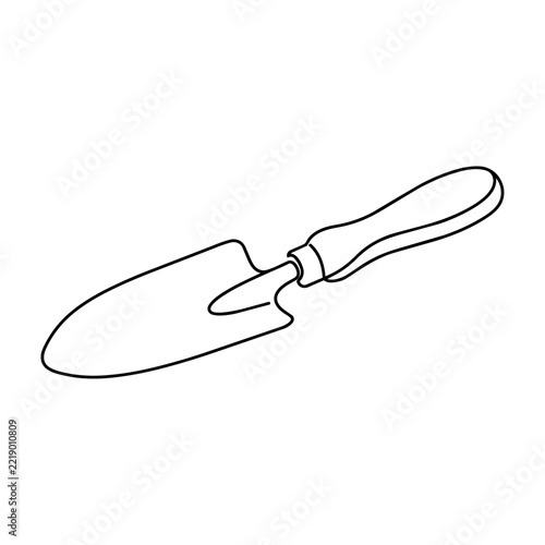 Garden hand trowel continuous one line drawing
