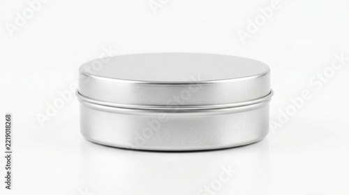 Shiny metal tin container with lid