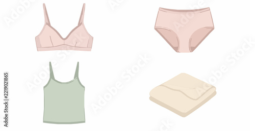 Obraz na plátně Create an original stock-ready vector illustration of a coordinated lingerie apparel arrangement with a decorative lace-style bra and matching briefs, presented from a slightly angled top view