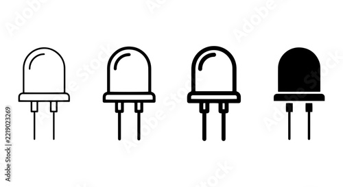 LED Icons, Light Emitting Diode Symbols, Electronic Component Vector Graphics, Technology Icons