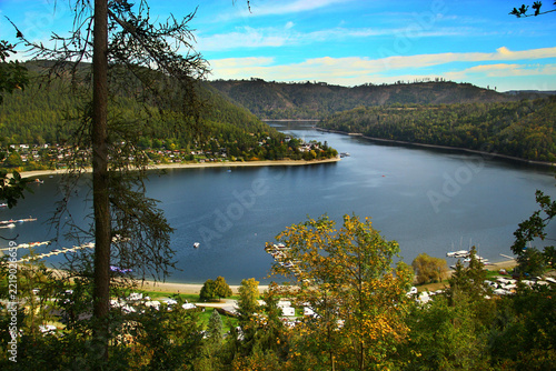 Hohenwarte reservoir on Saale river, Thuringian Slate Mountains and Upper Saale Nature Park in Thuringia, Germany