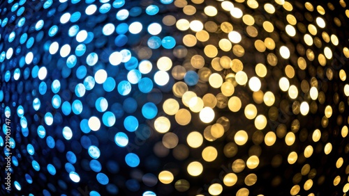 ethereal bokeh banner of blue gold and black glitter lights for premium advertising background copy space
