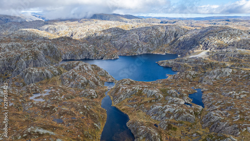 Aerial view of a fjord near Eidfjord in Norway