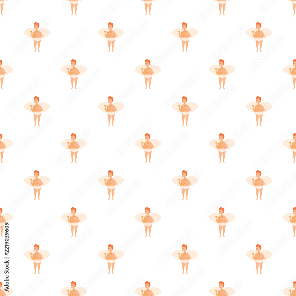 Fototapeta premium Cartoon cherub figures with wings creating a repeating background design