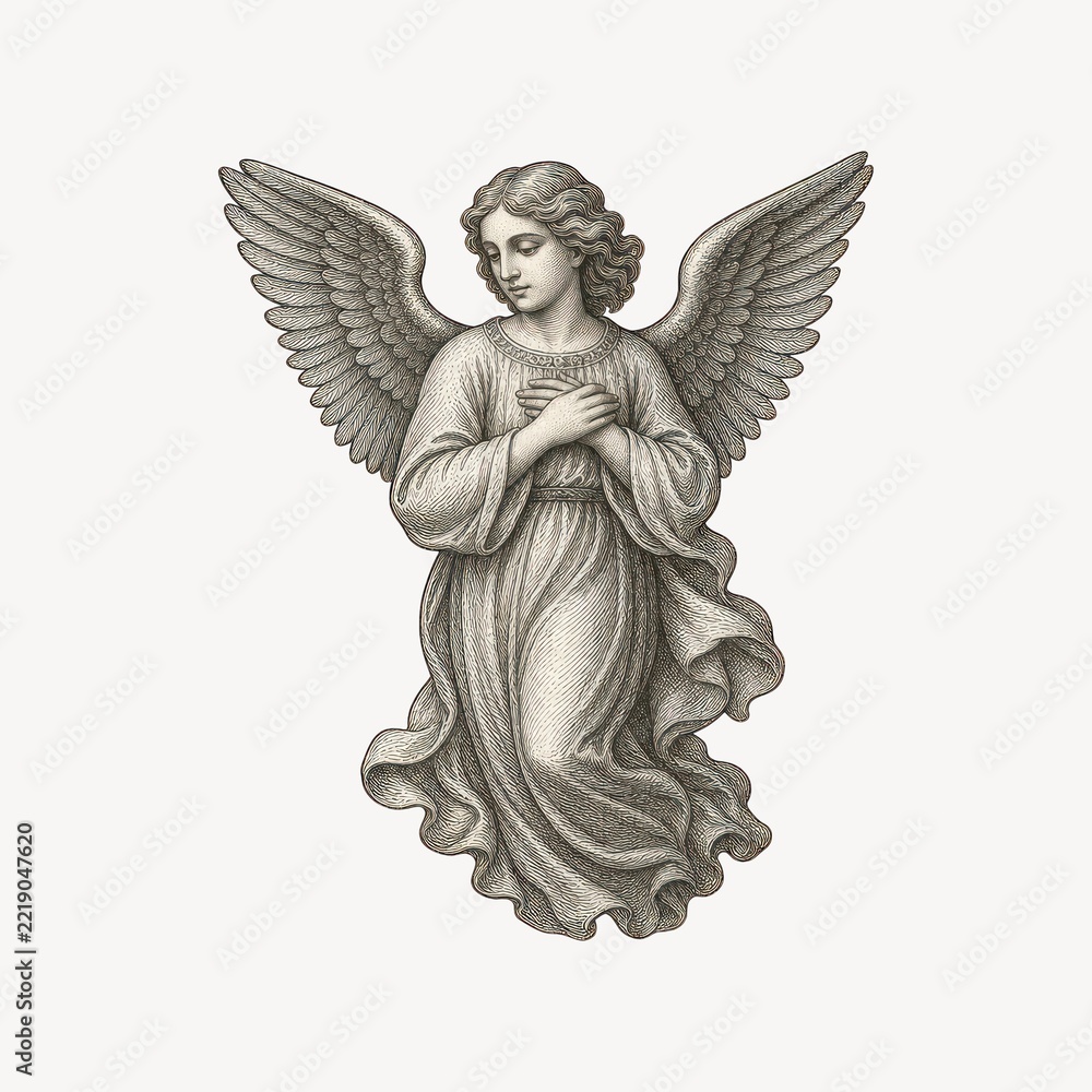 Fototapeta premium Elegant vintage angel illustration with graceful wings