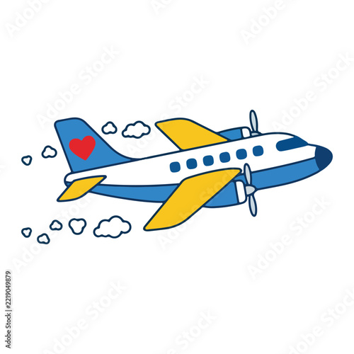 Colorful Propeller Plane Illustration with Heart Symbol on Tail