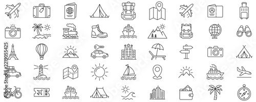 Travel and tourism line icon set