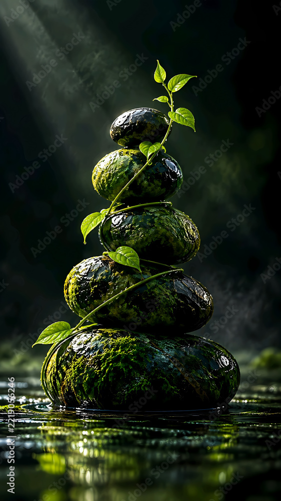 Fototapeta premium Art of stones surrounded by green climber