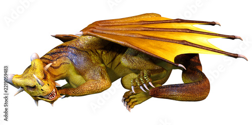 3D Rendering Fairy Tale Dragon on White