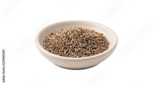 Obraz na plátně Bowl of dried cumin seeds on a transparent background
