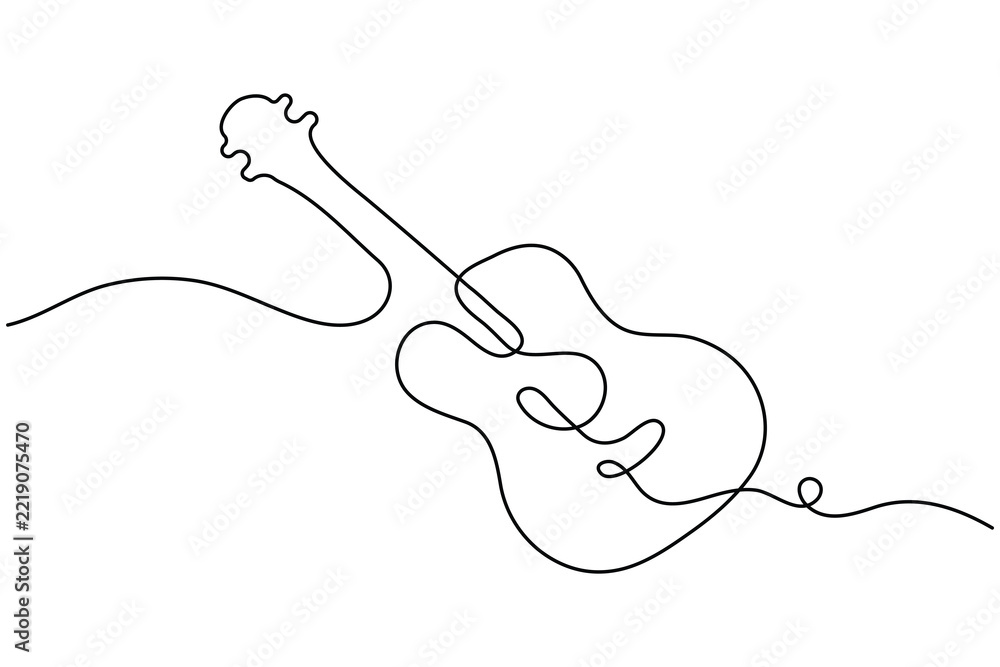 Obraz premium Guitar continuous line art minimalist musical instrument illustration