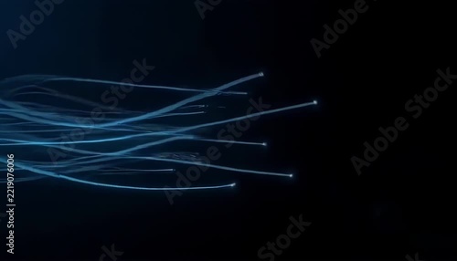 Abstract blue light particles flowing in curved motion lines for