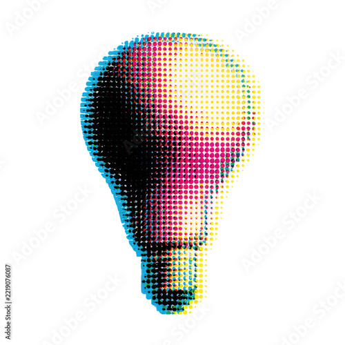 PNG Colorful halftone light bulb illustration on white background.