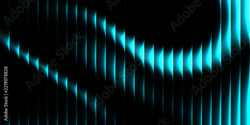 Futuristic Abstract Blue Neon Light Wave Pattern on Black Vertical Stripes Background, High Tech Digital Concept Illustration for Creative Design, Web, and Presentation Projects