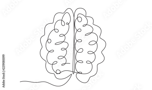 Continuous line drawing of a human brain connection 