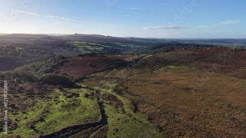 Dartmoor drone view near Princetown Tavistock and Vixen Tor