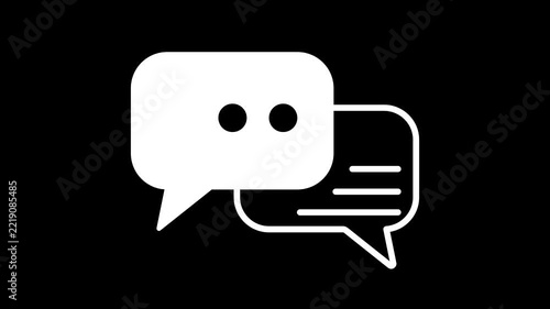 White Chat Message Bubbles on Black Background - Communication Icon Animation