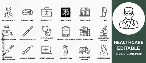 Vector healthcare icon bundle with editable stroke.