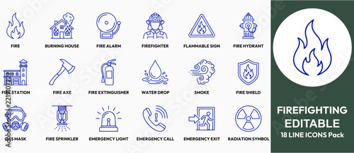 Vector fire safety icon bundle editable stroke.