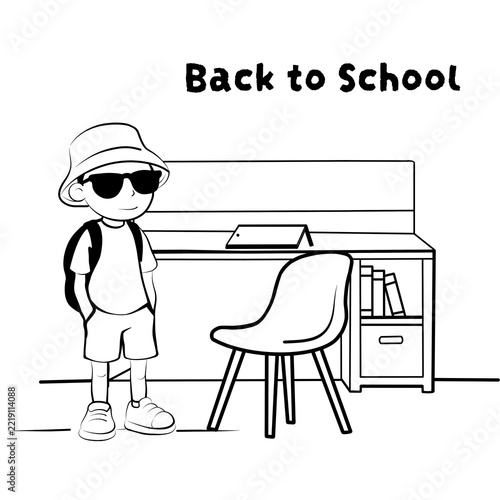 Back to school illustration with a boy in a classroom setting
