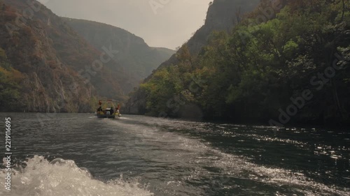 Matka canyon river boat ride, Skopje North Macedonia, valley fjord landscape video