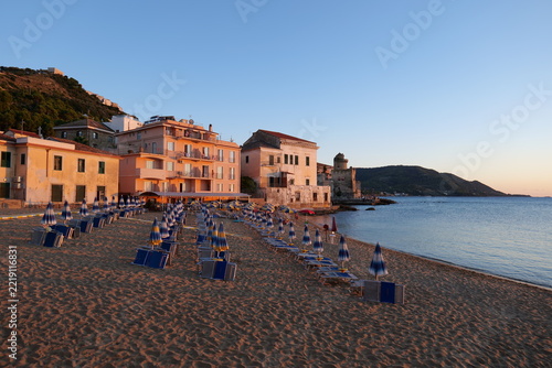 Sunset on the beach at Castellabate, a seaside resort in Campania, Italy.