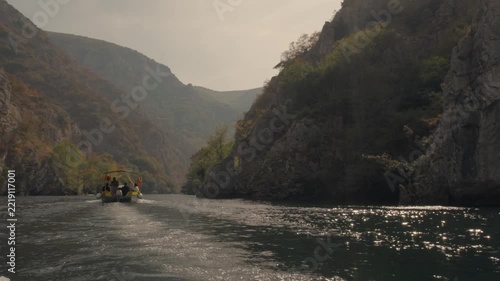 Matka canyon river boat ride, Skopje North Macedonia, valley fjord landscape video