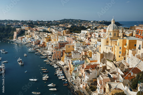 Marina Corricella harbor and colorful houses on Procida Italy