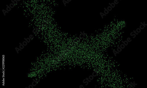 Abstract polygonal dog illustration in dark green tones against a black background