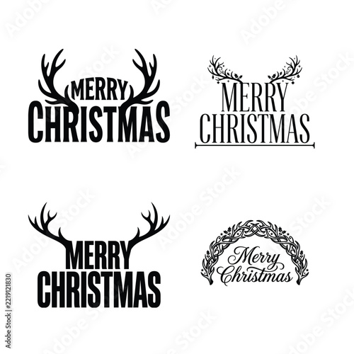 Vintage merry christmas typography with antler and floral design elements