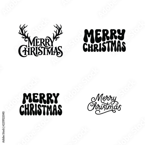 Four black and white merry christmas typography designs for holiday greetings